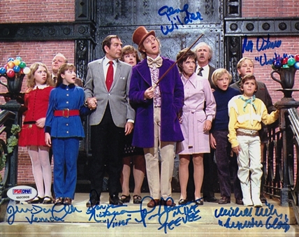 Willy Wonka & the Chocolate Factory Cast Signed 8x10" Photo with 6 Signatures Including Gene Wilder and Peter Ostrum (PSA/DNA)